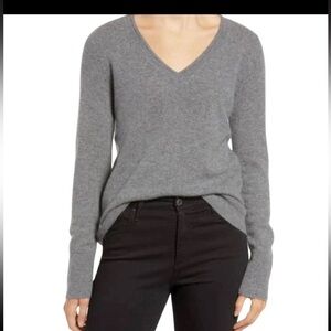 Halogen 100% Cashmere Gray V-Neck Sweater Womens Size 2X